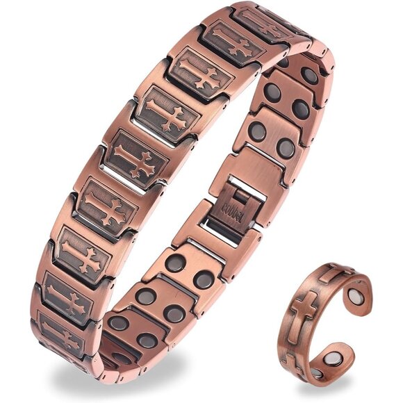 Gift-Ready Magnetic Copper Jewelry Set for Men - Cross and Celtic Knot Design - Picture 1 of 6